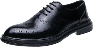 HOOENG Formal Shoes for Men Lace Up Brogue Embossed Breathable Shoes Vegan Leather Anti-Slip Low Top Non Slip Classic (Color : Black, Size : 7)