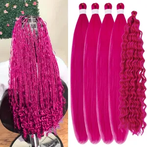 Hot Pink Braiding Hair Pre stretched Boho Braids Prestretched Braiding Hair for Bohemian Hair Ez Braid Micro Braiding Hair Synthetic Curly Deep Wave Braids