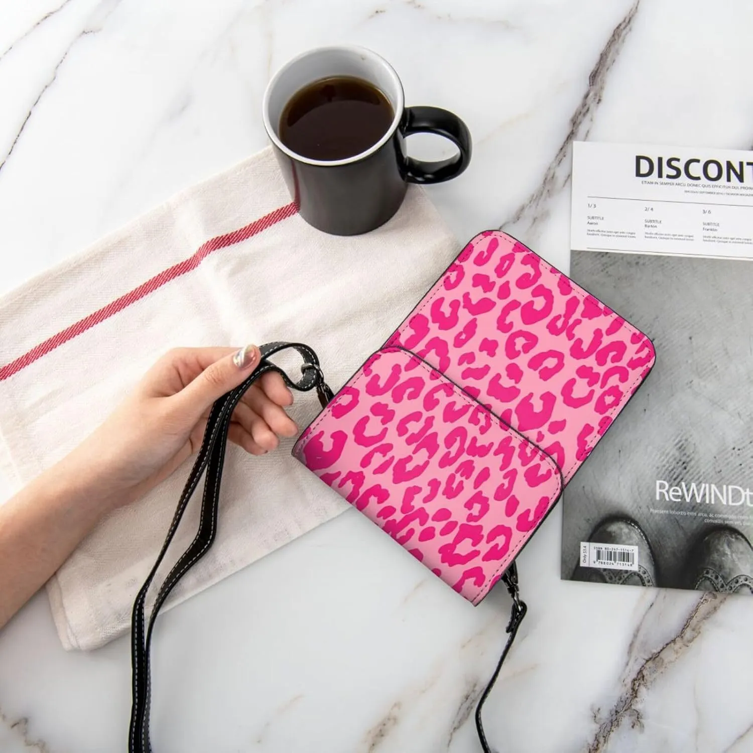 Hot Pinks Cheetah Aesthetic Leather Crossbody Phone Purse for Women Cute Wallet Bags Lightweight Mini Sling Bag