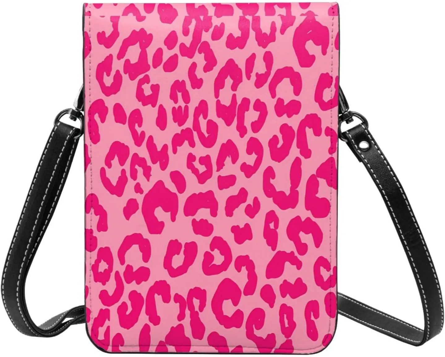 Hot Pinks Cheetah Aesthetic Leather Crossbody Phone Purse for Women Cute Wallet Bags Lightweight Mini Sling Bag