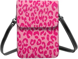 Hot Pinks Cheetah Aesthetic Leather Crossbody Phone Purse for Women Cute Wallet Bags Lightweight Mini Sling Bag