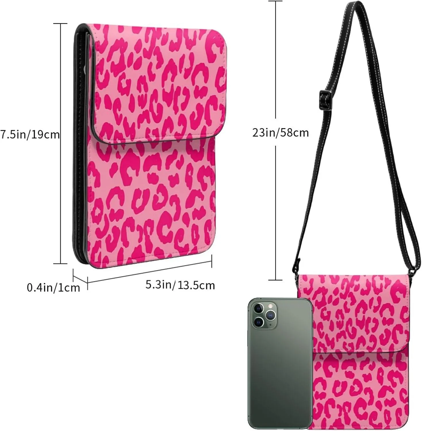 Hot Pinks Cheetah Aesthetic Leather Crossbody Phone Purse for Women Cute Wallet Bags Lightweight Mini Sling Bag