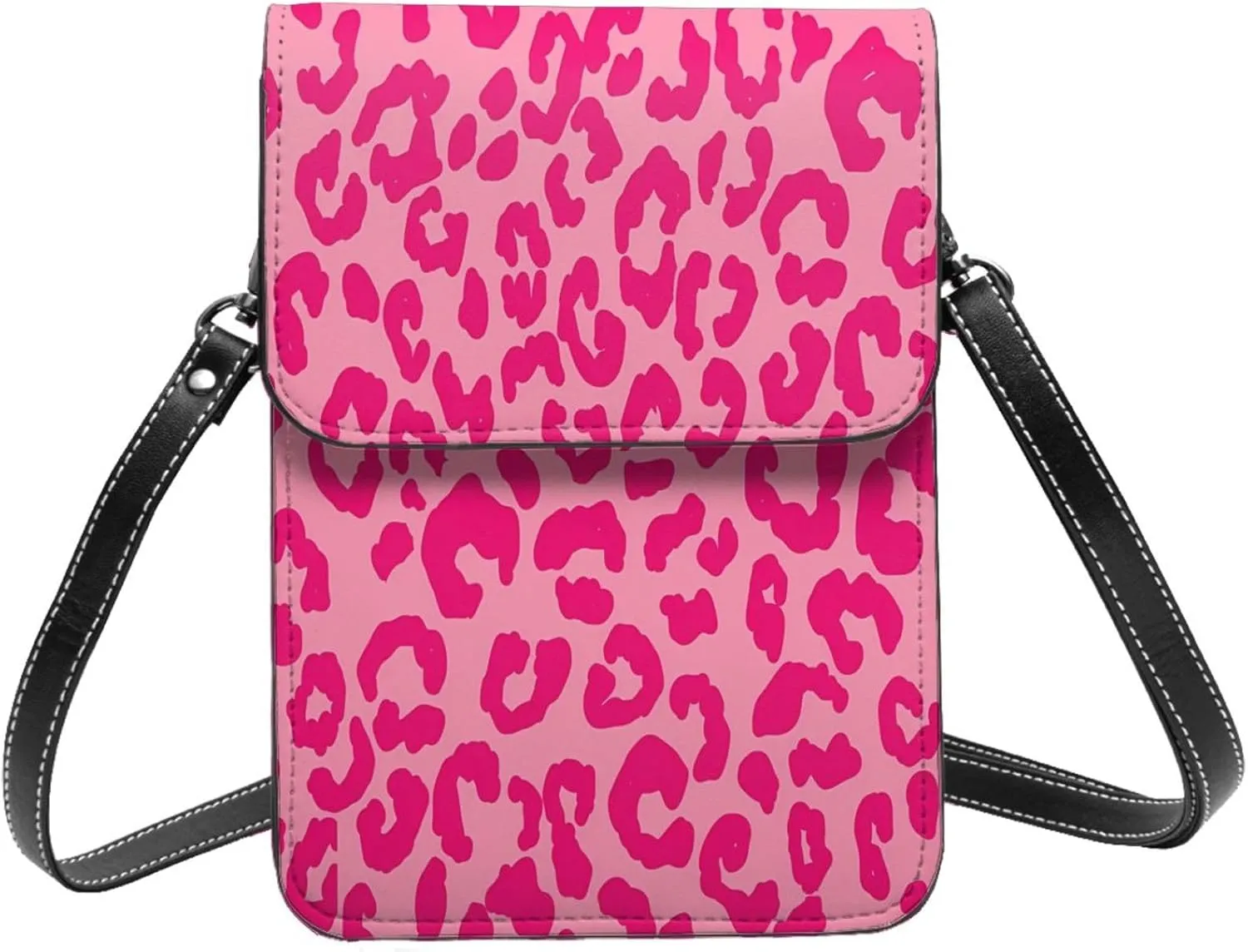 Hot Pinks Cheetah Aesthetic Leather Crossbody Phone Purse for Women Cute Wallet Bags Lightweight Mini Sling Bag