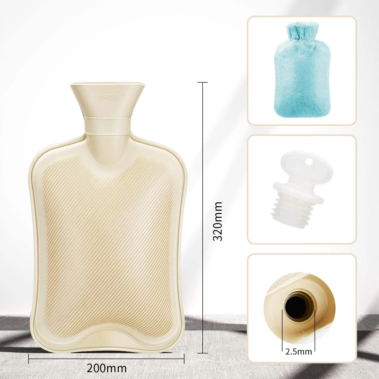 Hot Water Bottle Rubber with Soft Cover (2 Liter) Classic Hot Water Bag for Pain Relief, Cramps, Neck, Shoulders Pain, Relieve Stress, Hot Cold Pack and Feet Warmer, Multifunction for Daily Use