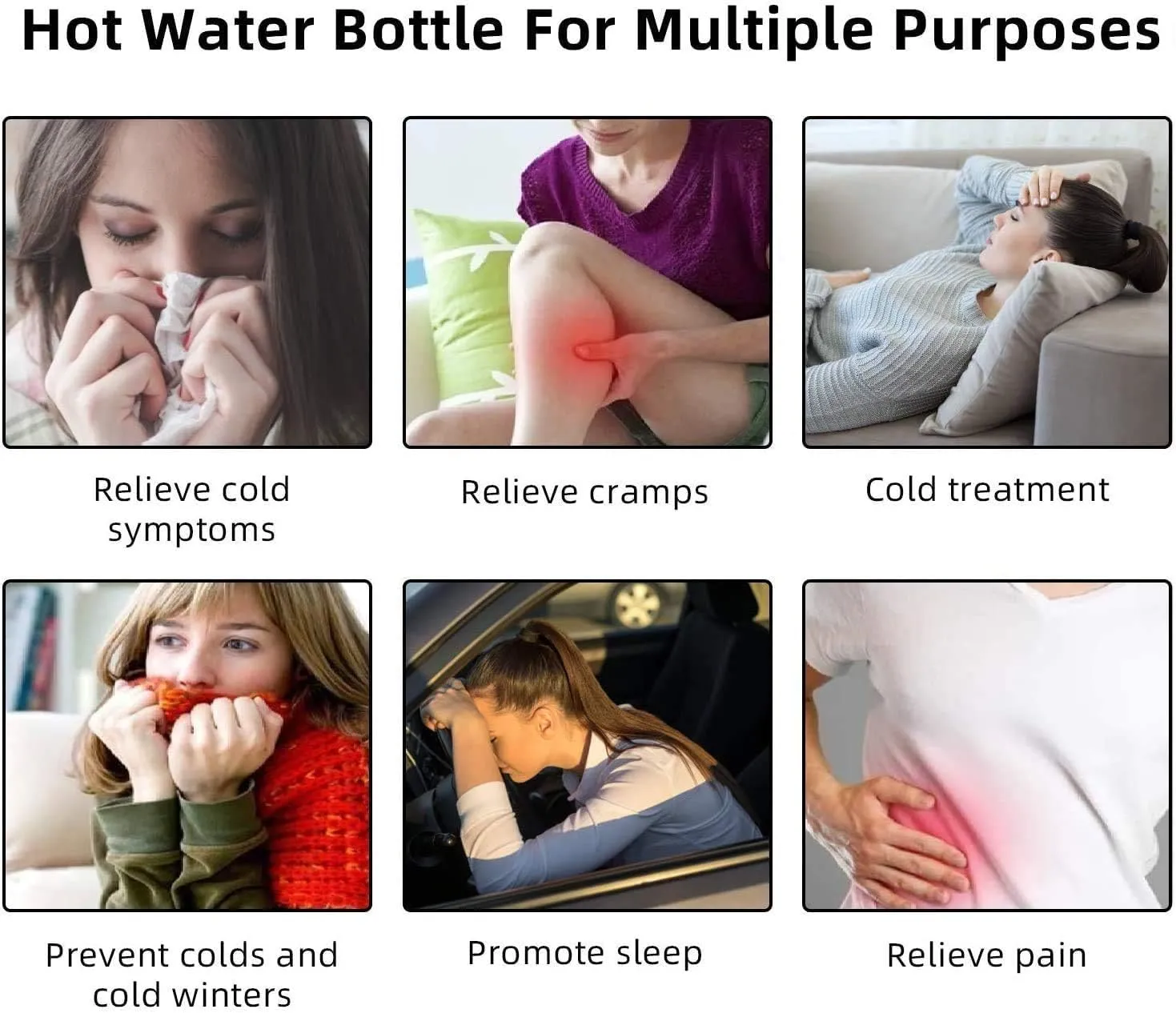 Hot Water Bottle Rubber with Soft Cover (2 Liter) Classic Hot Water Bag for Pain Relief, Cramps, Neck, Shoulders Pain, Relieve Stress, Hot Cold Pack and Feet Warmer, Multifunction for Daily Use