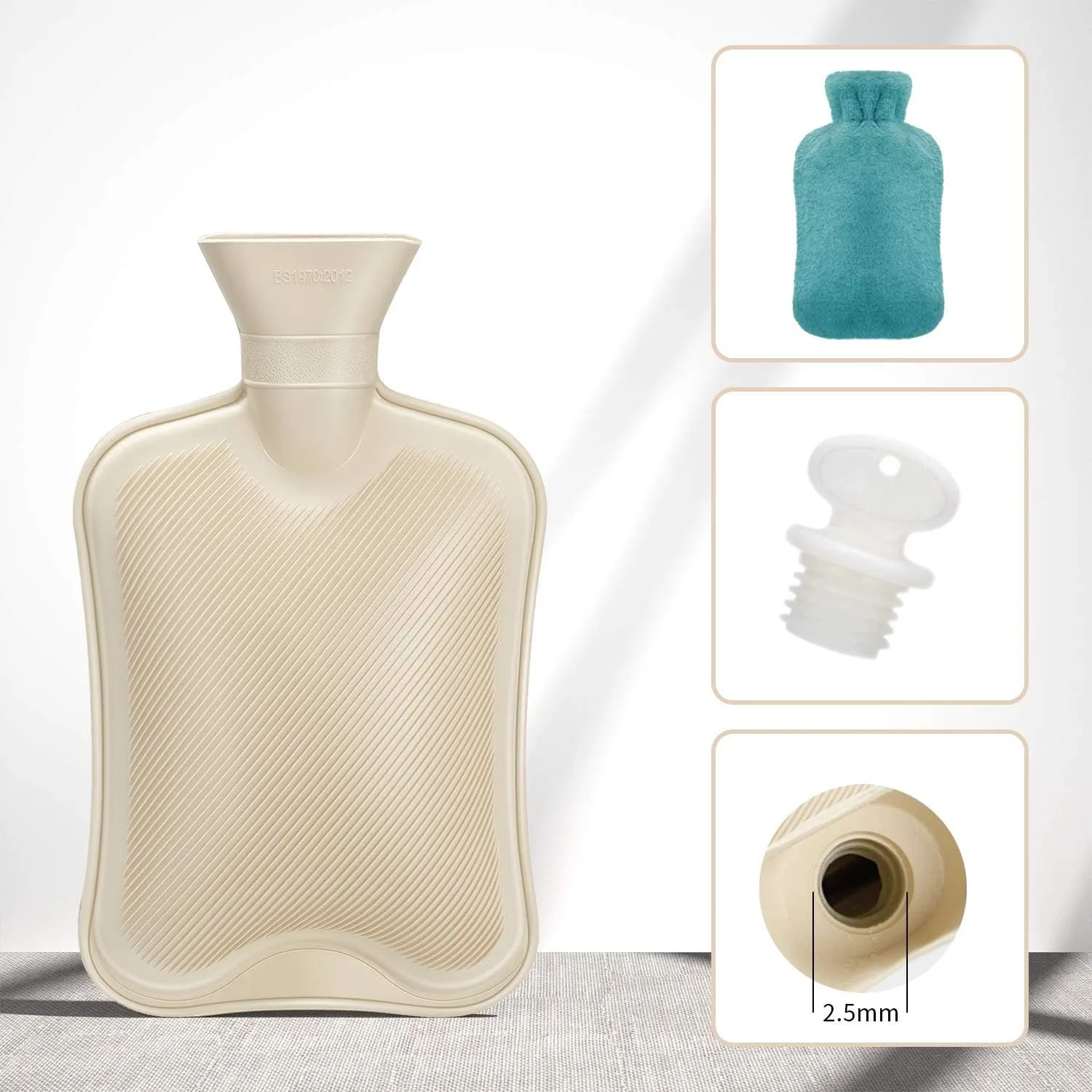 Hot Water Bottle Rubber with Soft Cover (2 Liter) Classic Hot Water Bag for Pain Relief, Cramps, Neck, Shoulders Pain, Relieve Stress, Hot Cold Pack and Feet Warmer, Multifunction for Daily Use