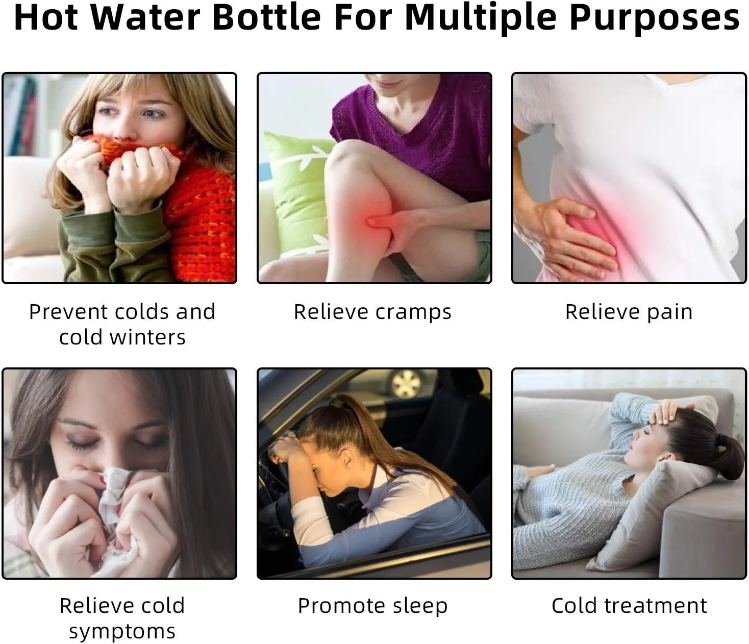Hot Water Bottle Rubber with Soft Cover (2 Liter) Classic Hot Water Bag for Pain Relief, Cramps, Neck, Shoulders Pain, Relieve Stress, Hot Cold Pack and Feet Warmer, Multifunction for Daily Use