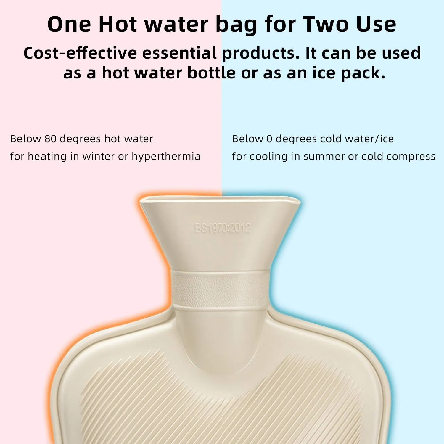Hot Water Bottle Rubber with Soft Cover (2 Liter) Classic Hot Water Bag for Pain Relief, Cramps, Neck, Shoulders Pain, Relieve Stress, Hot Cold Pack and Feet Warmer, Multifunction for Daily Use