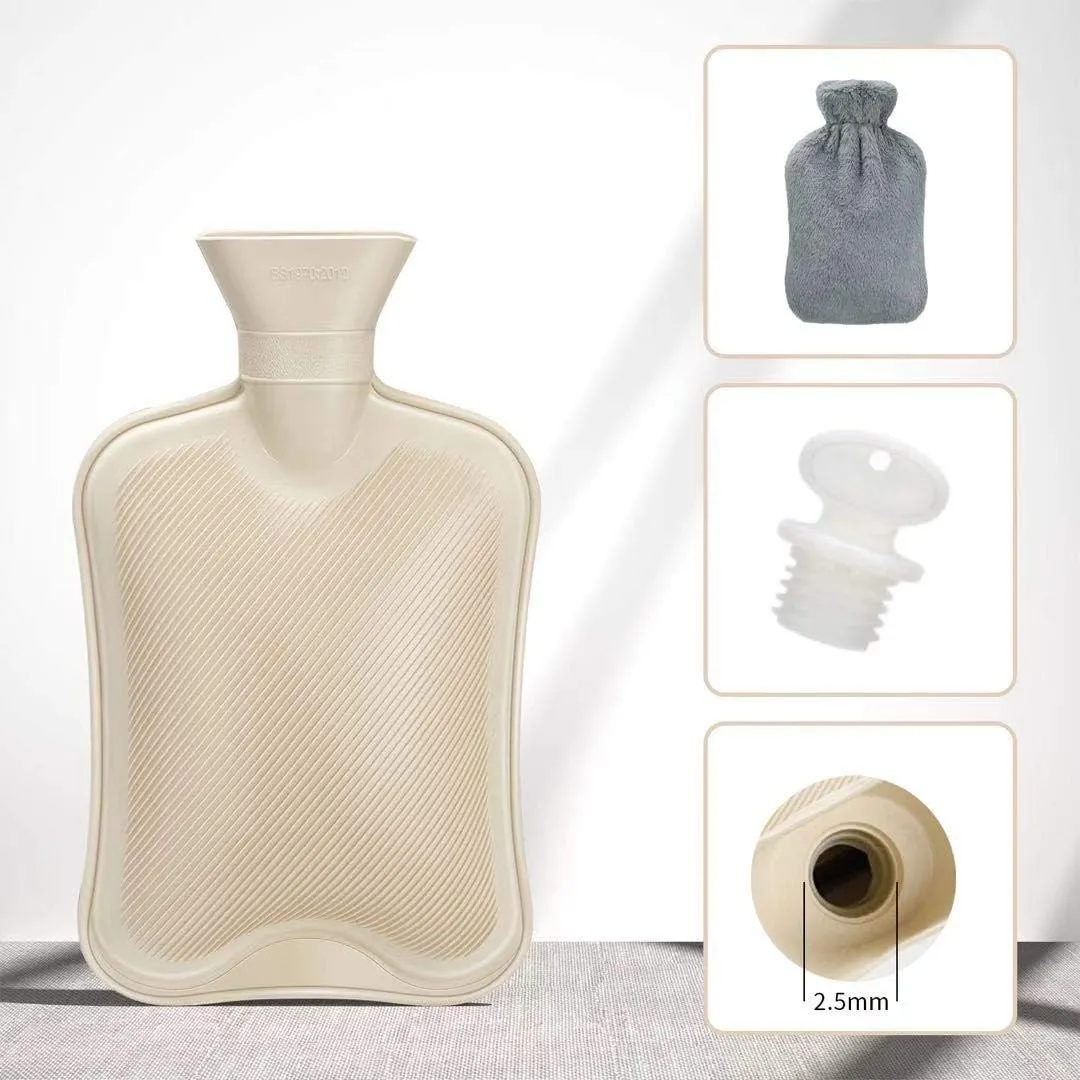 Hot Water Bottle Rubber with Soft Cover (2 Liter) Fythao Hot Water Bag for Cramps, Neck, Shoulders Pain Relief Dark Gray