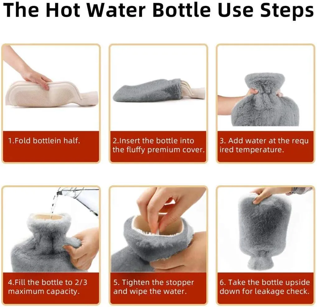 Hot Water Bottle Rubber with Soft Cover (2 Liter) Fythao Hot Water Bag for Cramps, Neck, Shoulders Pain Relief Dark Gray
