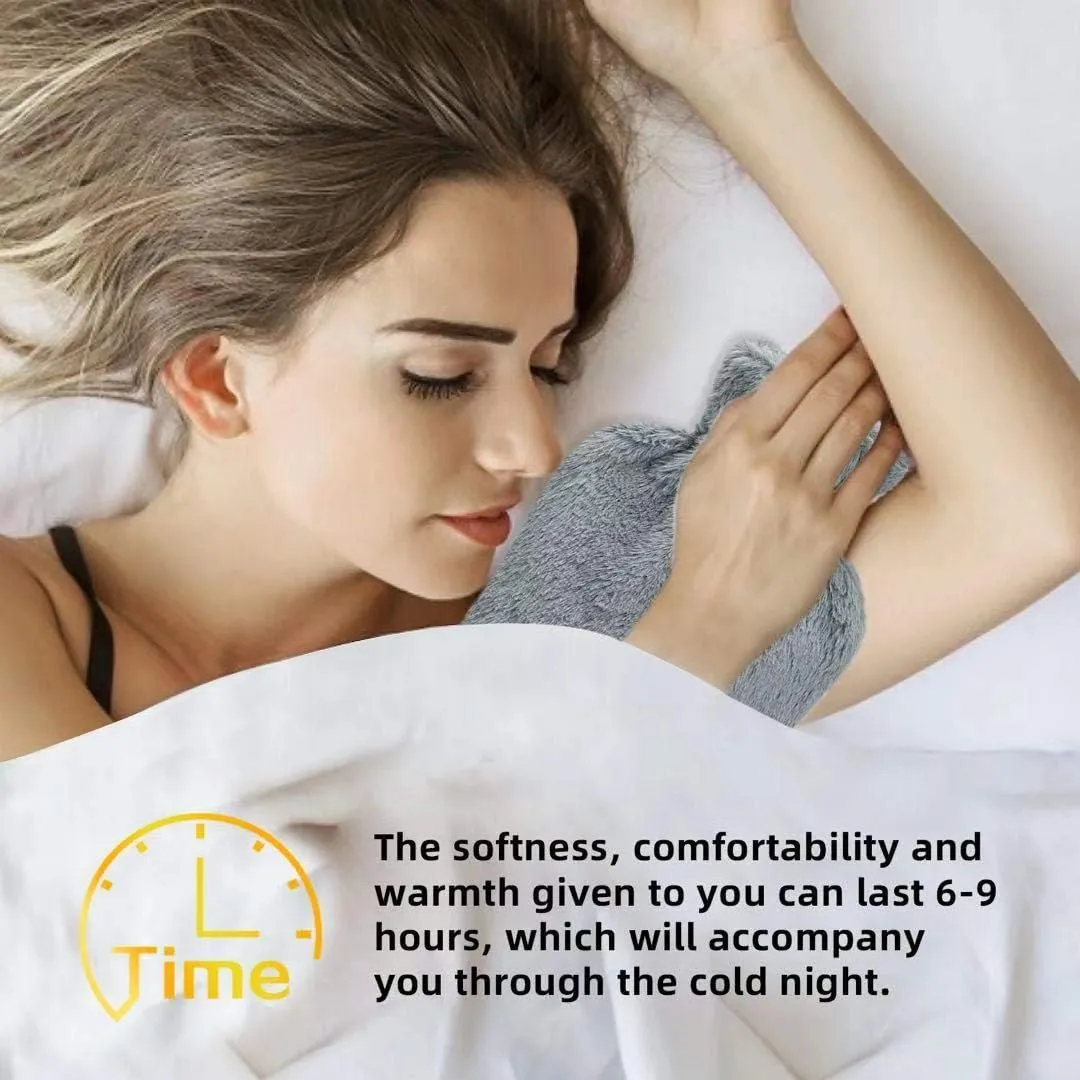 Hot Water Bottle Rubber with Soft Cover (2 Liter) Fythao Hot Water Bag for Cramps, Neck, Shoulders Pain Relief Dark Gray