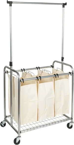 Household Essentials 3-Bag Laundry Sorter with Clothes Rack