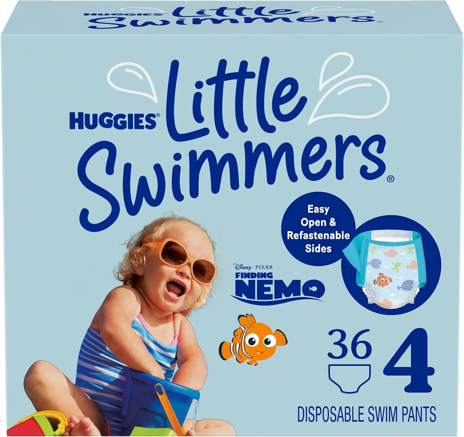 Huggies Little Swimmers Disposable Swim Diapers, Size 4 (24-34 lbs), 36 Ct (2 packs of 18), Packaging May Vary