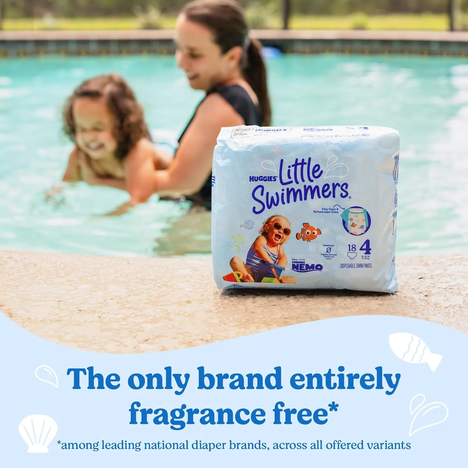 Huggies Little Swimmers Disposable Swim Diapers, Size 4 (24-34 lbs), 36 Ct (2 packs of 18), Packaging May Vary