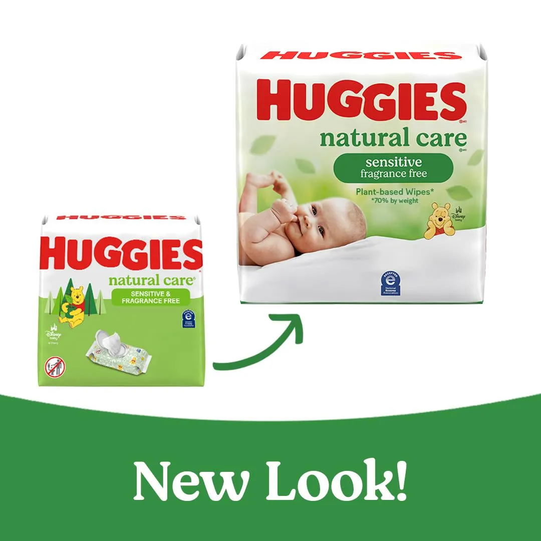 Huggies Natural Care Sensitive Baby Wipes, Unscented, Hypoallergenic, 99% Purified Water, 3 Refill Packs (528 Wipes Total)
