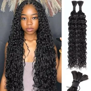 Human Braiding Hair Water Wave Bulk Human Hair 100g 20 Inch Curly Human Hair for Boho Braids Hair Extensions No Weft 2 Braids Per Pack Wet and Wavy Human Hair Braiding Hair Natural Black