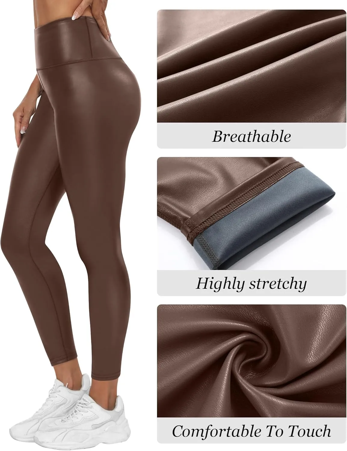 Huukeay 2 Pack Women's Faux Leather Leggings High Waist Stretch Matte Yoga Pants Athletic Dressy Pleather Soft Tights