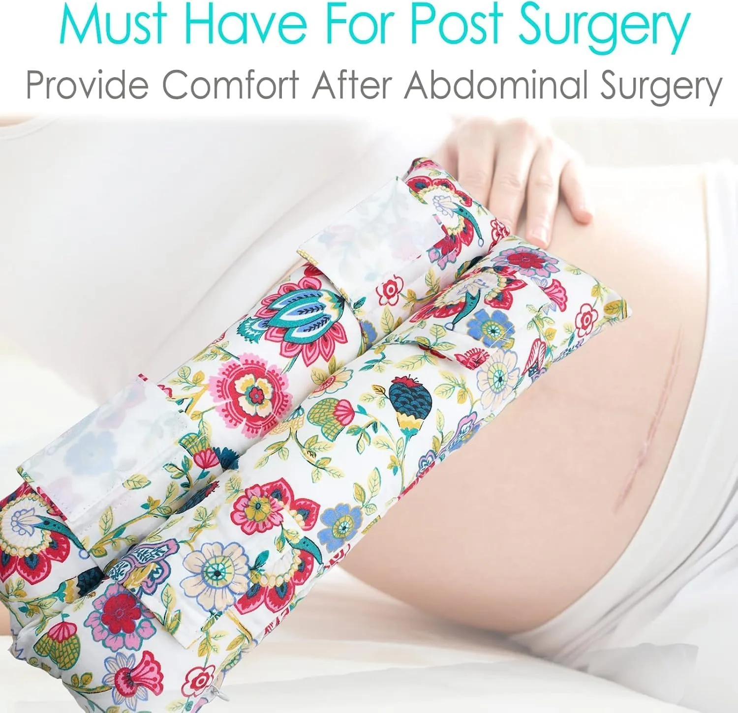 Hysterectomy Pillow Abdominal Post Surgery Pillows with Pocket Comfort for Ice Heat Packs Tummy Tuck Belly Incision Recovery Seatbelt Gifts Women Patients (Sunflower)