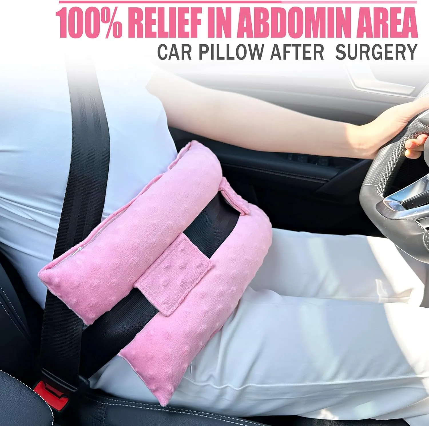 Hysterectomy Seatbelt Pillow Hysterectomy Recovery Must Haves Post Surgery Abdominal Pillows with Ice/Hot Pocket for Tummy Tuck C-Section Recovery Gifts Minky Dot Coral