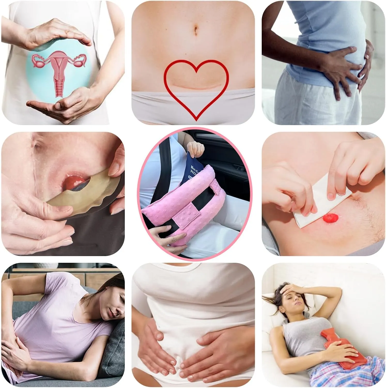 Hysterectomy Seatbelt Pillow Hysterectomy Recovery Must Haves Post Surgery Abdominal Pillows with Ice/Hot Pocket for Tummy Tuck C-Section Recovery Gifts Minky Dot Coral
