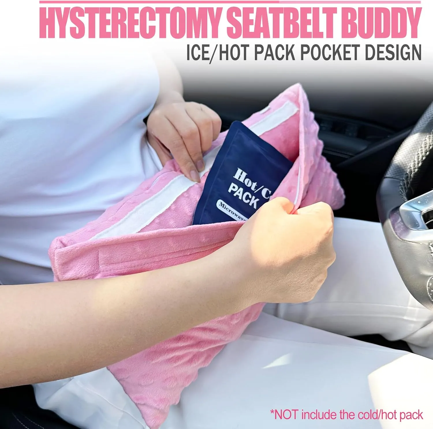 Hysterectomy Seatbelt Pillow Hysterectomy Recovery Must Haves Post Surgery Abdominal Pillows with Ice/Hot Pocket for Tummy Tuck C-Section Recovery Gifts Minky Dot Coral