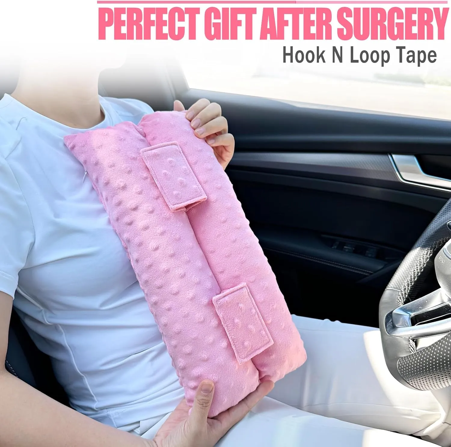 Hysterectomy Seatbelt Pillow Hysterectomy Recovery Must Haves Post Surgery Abdominal Pillows with Ice/Hot Pocket for Tummy Tuck C-Section Recovery Gifts Minky Dot Coral