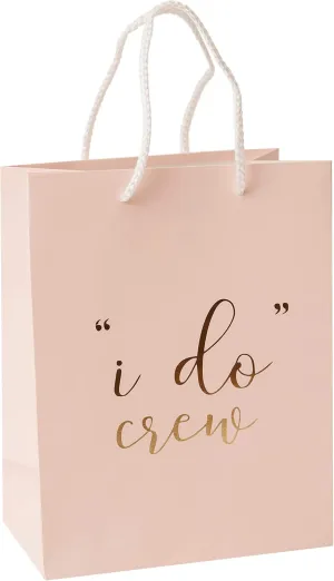 I Do Crew Gift Bags - 12 Pack Baby Pink Bridal Favor Bag 210msg with Gold Foil '"i do" Crew' Print for Bridal Party Bridal Shower Bachelorette Party Hens Party Bridesmaid Gift Bags - 9"x7"x4"