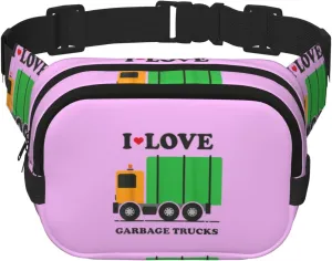 I Love Garbage Trucks Print Unisex Square Double Layer Waist Bag Trendy Crossbody Fanny Pack Travel Workouts