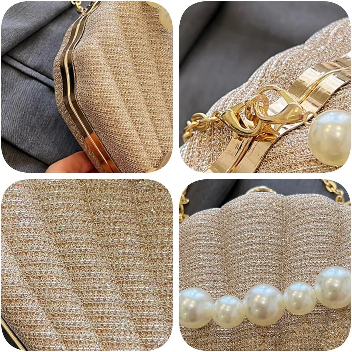 IAMUHI Lovely Shell Handbag Purse Beaded Evening Bag Chain Cross-body Clutch Purse