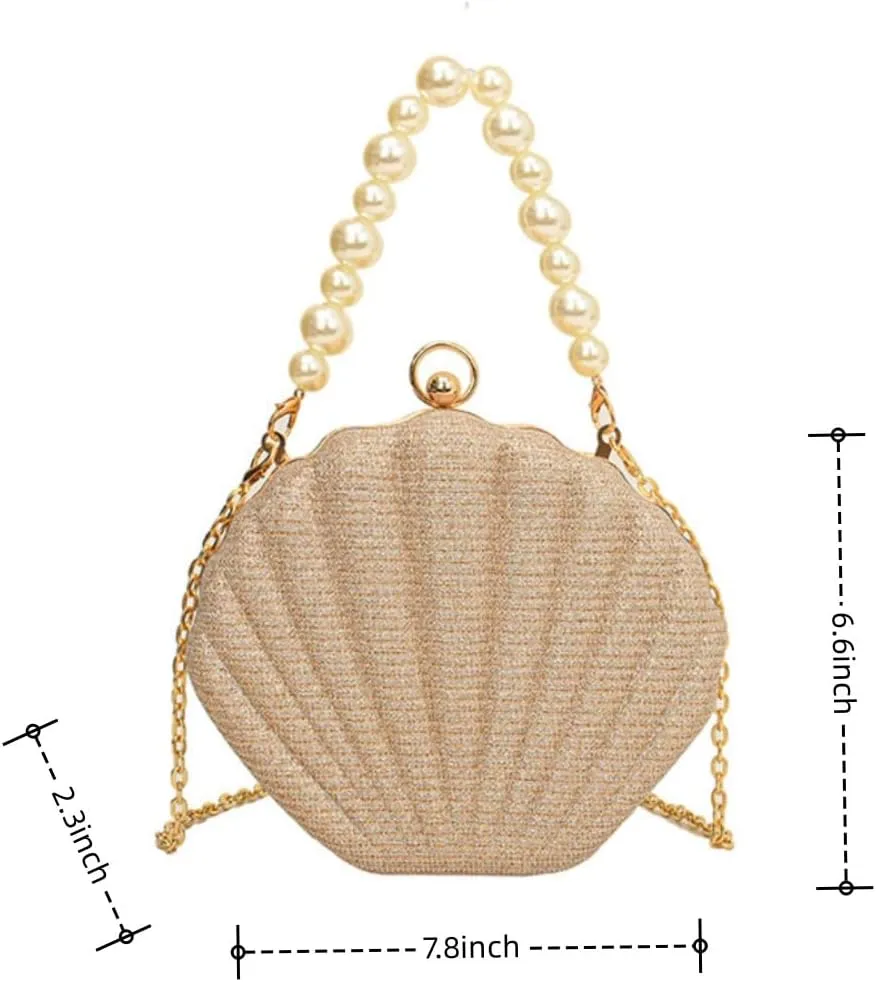 IAMUHI Lovely Shell Handbag Purse Beaded Evening Bag Chain Cross-body Clutch Purse