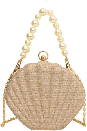 IAMUHI Lovely Shell Handbag Purse Beaded Evening Bag Chain Cross-body Clutch Purse