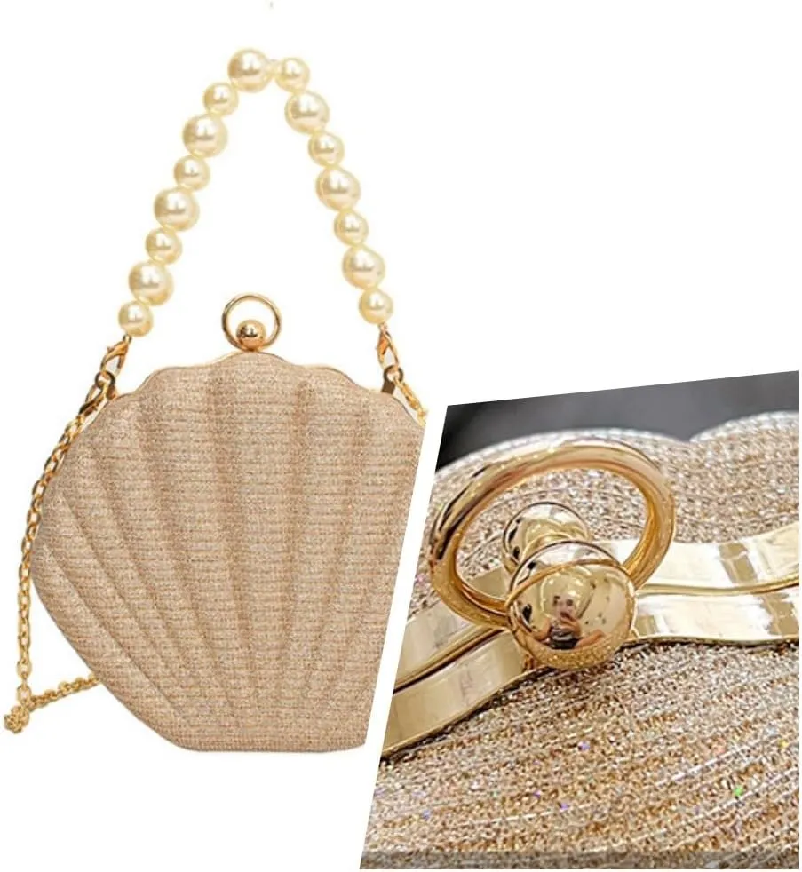 IAMUHI Lovely Shell Handbag Purse Beaded Evening Bag Chain Cross-body Clutch Purse