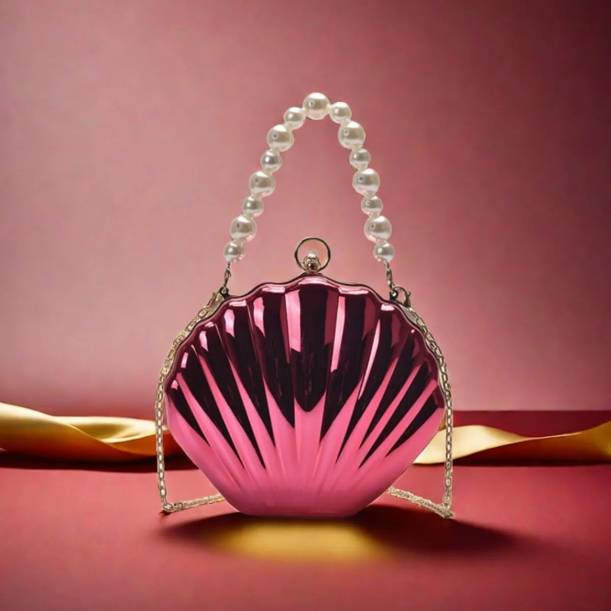 IAMUHI Lovely Shell Handbag Purse Beaded Evening Bag Chain Cross-body Clutch Purse