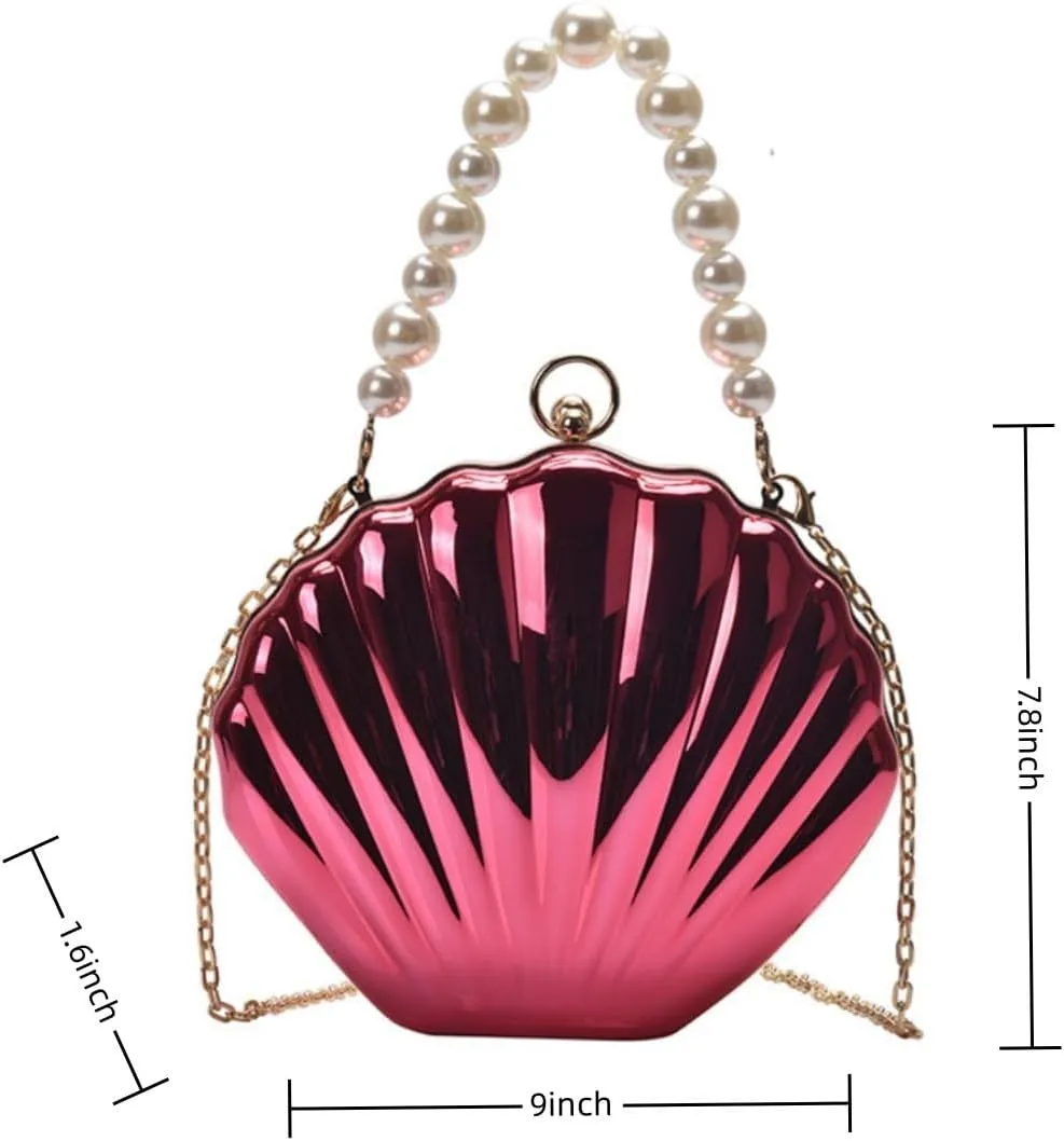 IAMUHI Lovely Shell Handbag Purse Beaded Evening Bag Chain Cross-body Clutch Purse