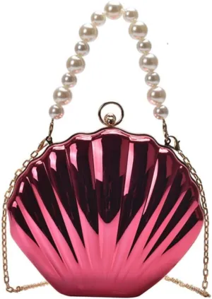 IAMUHI Lovely Shell Handbag Purse Beaded Evening Bag Chain Cross-body Clutch Purse