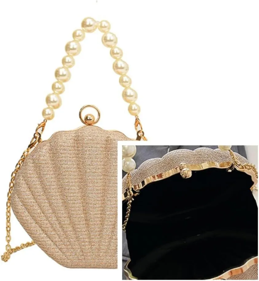 IAMUHI Lovely Shell Handbag Purse Beaded Evening Bag Chain Cross-body Clutch Purse