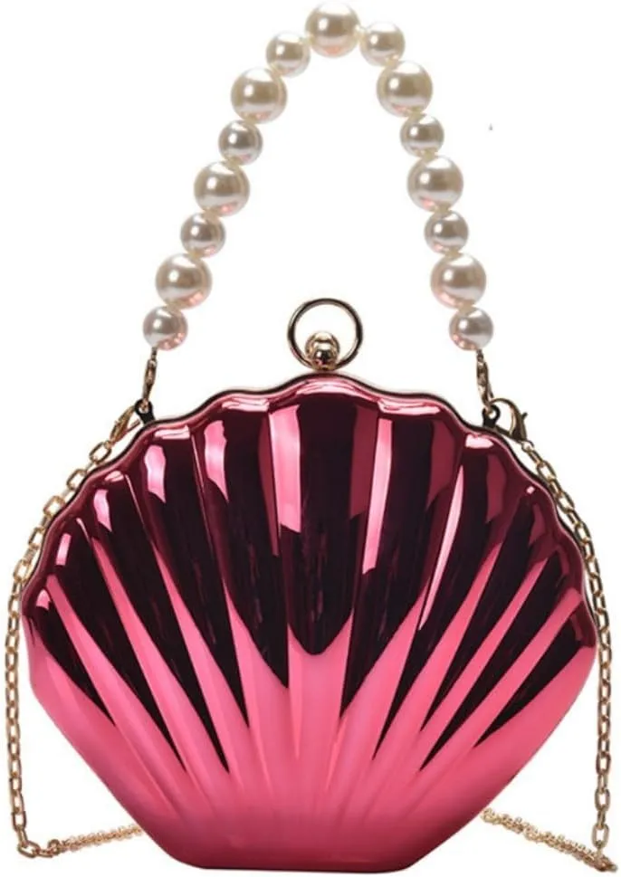 IAMUHI Lovely Shell Handbag Purse Beaded Evening Bag Chain Cross-body Clutch Purse