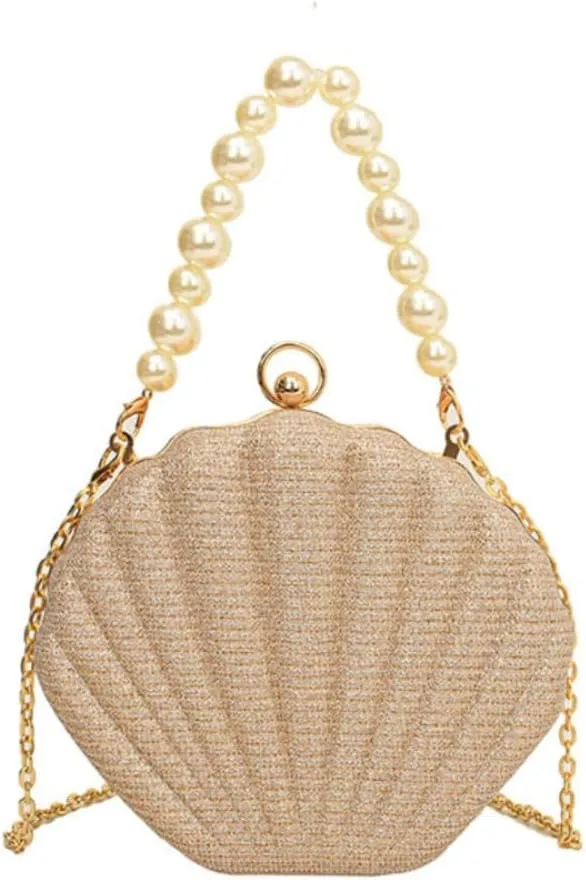 IAMUHI Lovely Shell Handbag Purse Beaded Evening Bag Chain Cross-body Clutch Purse