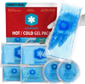 ICEWRAPS Reusable Multipurpose Gel Ice Packs in 4 Sizes - Hot Cold Pack for Kids Injuries, First Aid, Sport Injuries, Breastfeeding, Wisdom Teeth, Muscle and Joint Pain Relief - 7 Pack