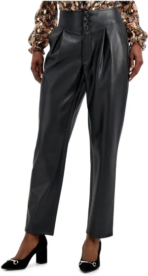 INC International Concepts INC Womens Faux-Leather Pleat-Front PantsBlack, Size 10