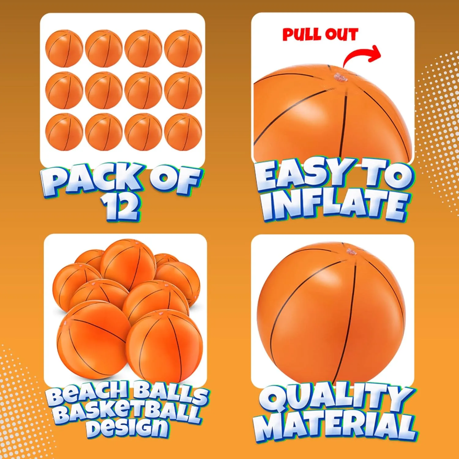 Inflatable Basketballs (Pack of 12) 16-inch Beach Balls for Pool Beach Toys & Basketball Party Favors for Kids Sports Themed Birthday Party Decorations, Outdoor Backyard Summer Pool Games Supplies
