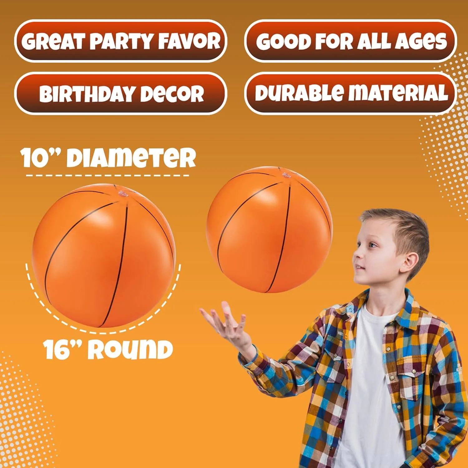 Inflatable Basketballs (Pack of 12) 16-inch Beach Balls for Pool Beach Toys & Basketball Party Favors for Kids Sports Themed Birthday Party Decorations, Outdoor Backyard Summer Pool Games Supplies