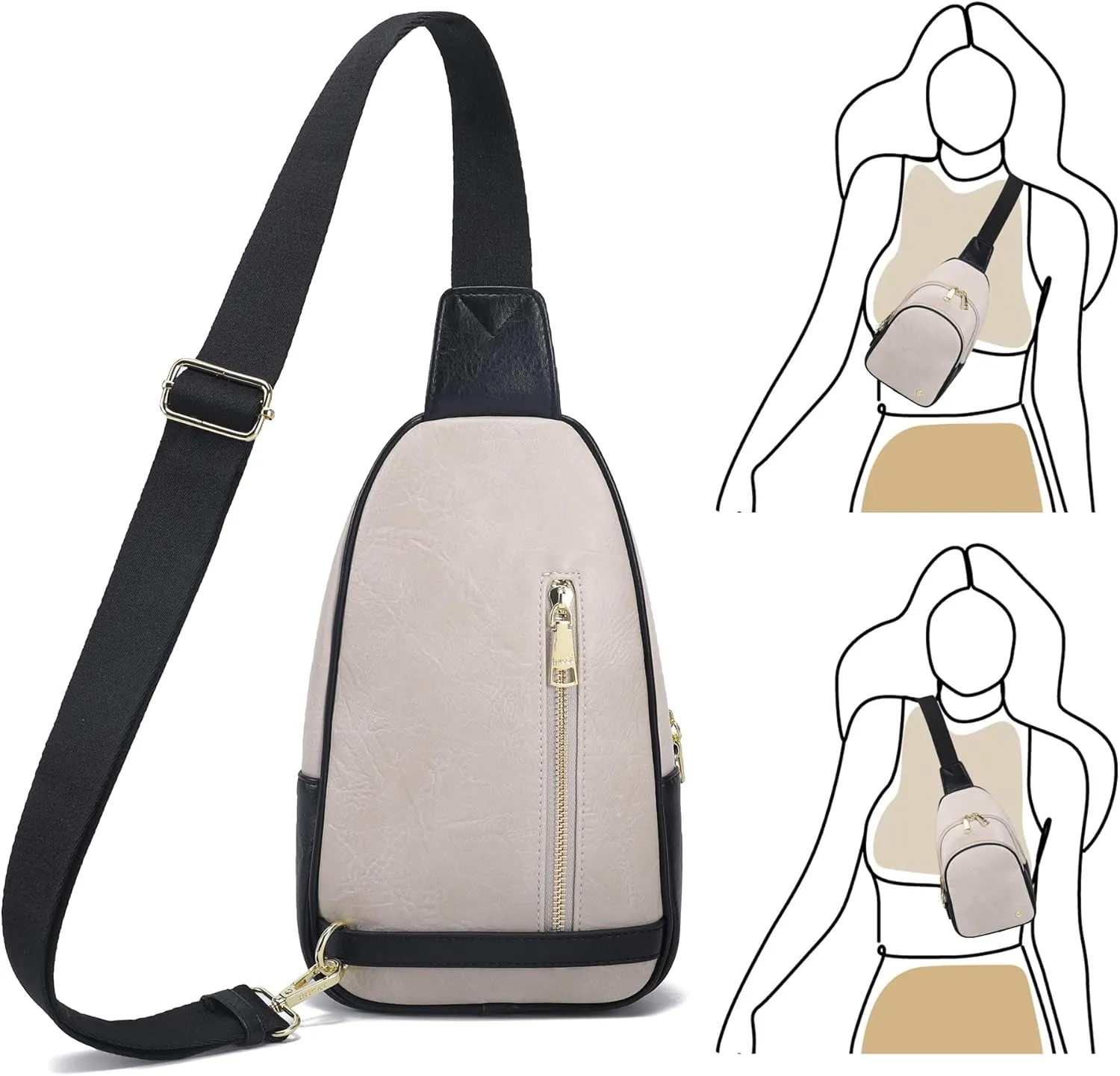 INICAT Crossbody Sling Bags Fanny Packs Leather Purses Chest Bag for Women