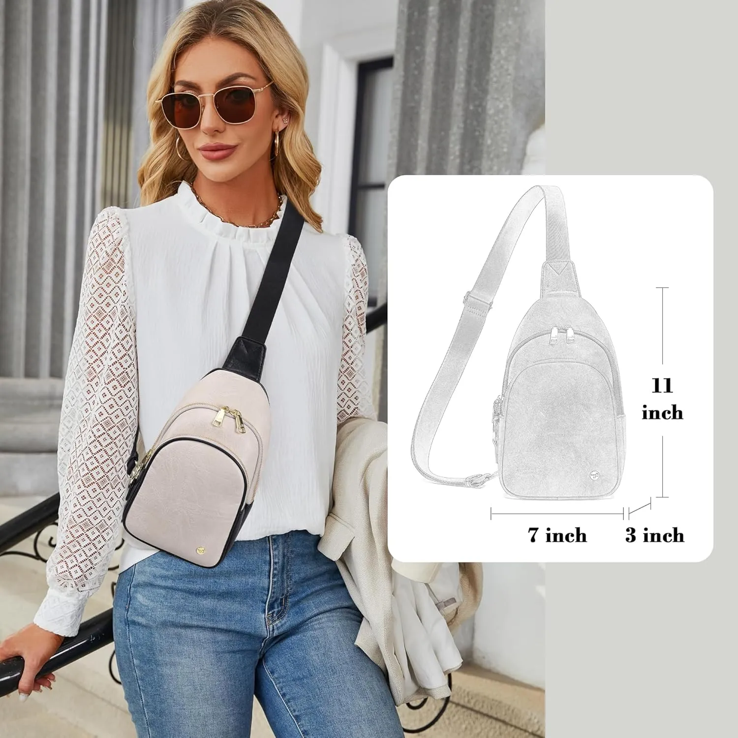 INICAT Crossbody Sling Bags Fanny Packs Leather Purses Chest Bag for Women