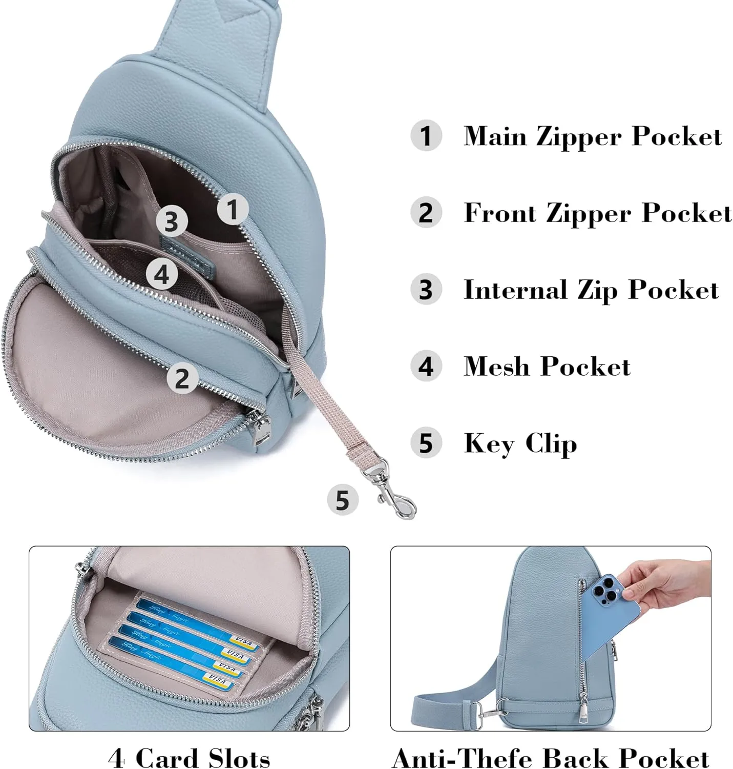 INICAT Crossbody Sling Bags Fanny Packs Leather Purses Chest Bag for Women