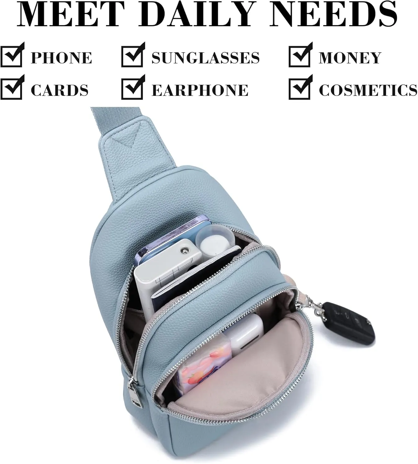 INICAT Crossbody Sling Bags Fanny Packs Leather Purses Chest Bag for Women