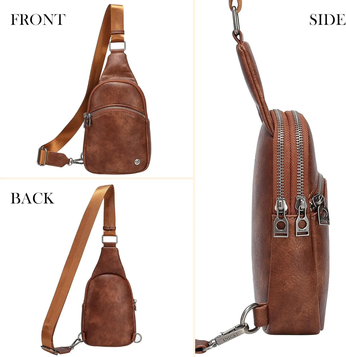 INICAT Crossbody Sling Bags Fanny Packs Leather Purses Chest Bag for Women