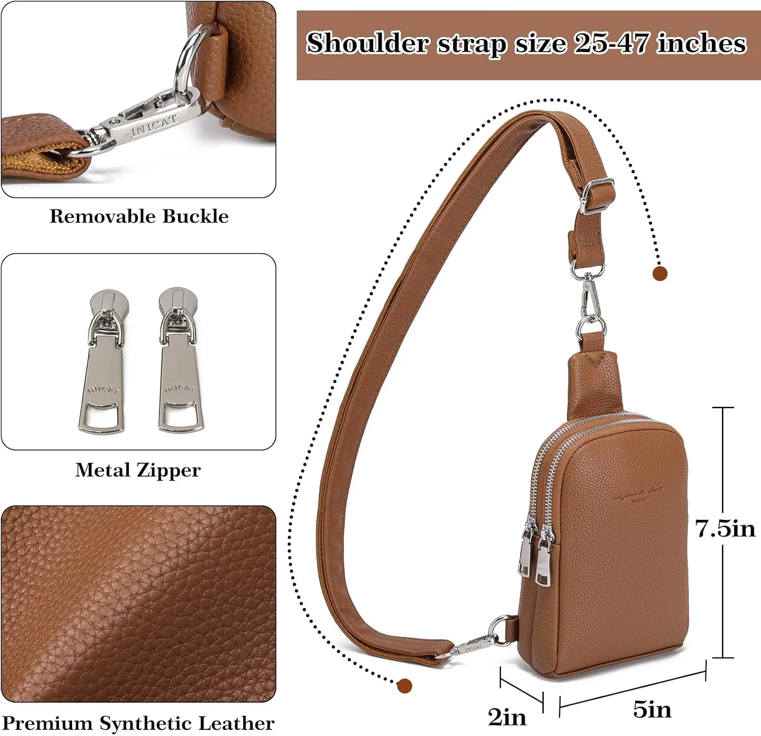 INICAT Small Crossbody Sling Bags for Women Vegan Leather Cell Phone Purse Fanny Packs for Women Men