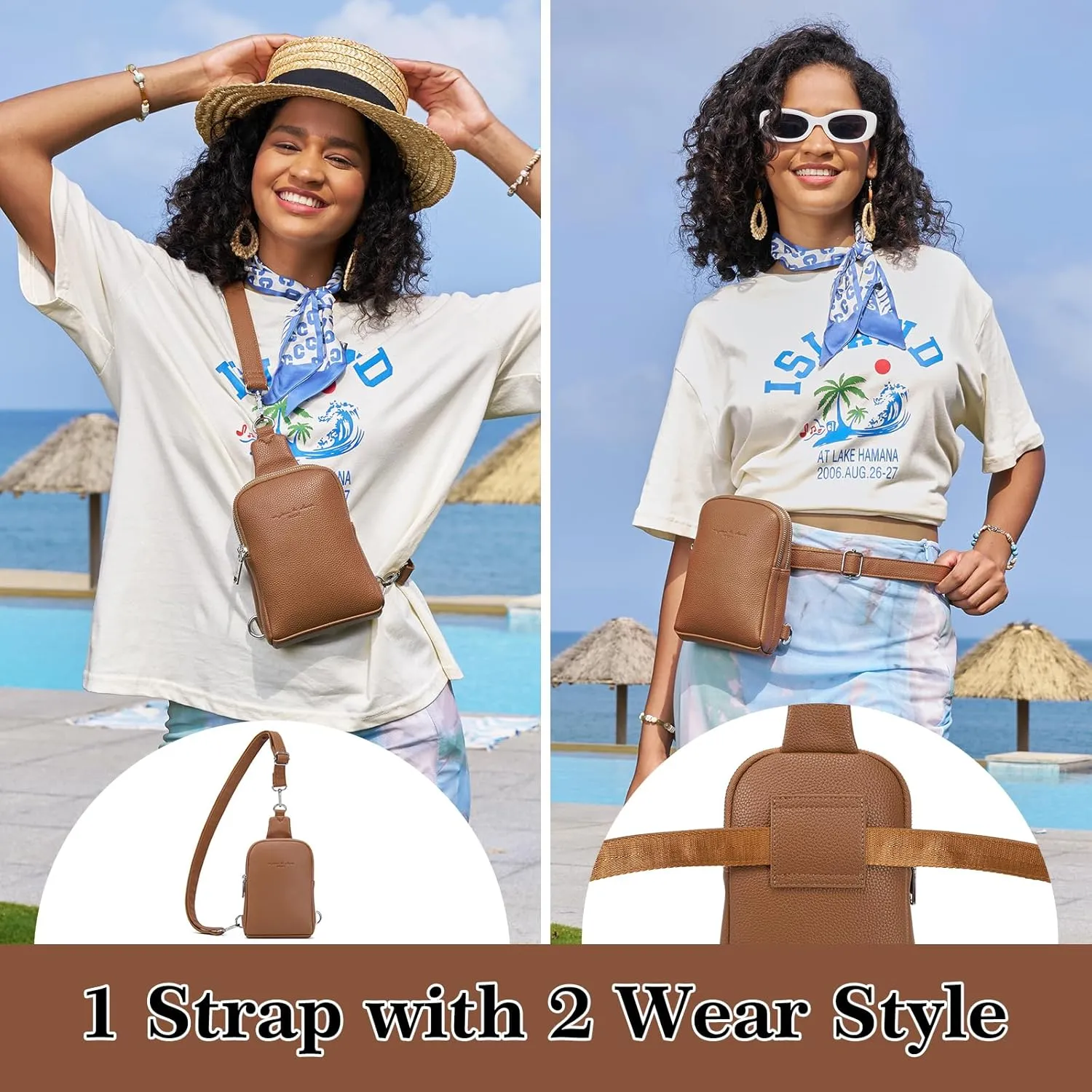 INICAT Small Crossbody Sling Bags for Women Vegan Leather Cell Phone Purse Fanny Packs for Women Men