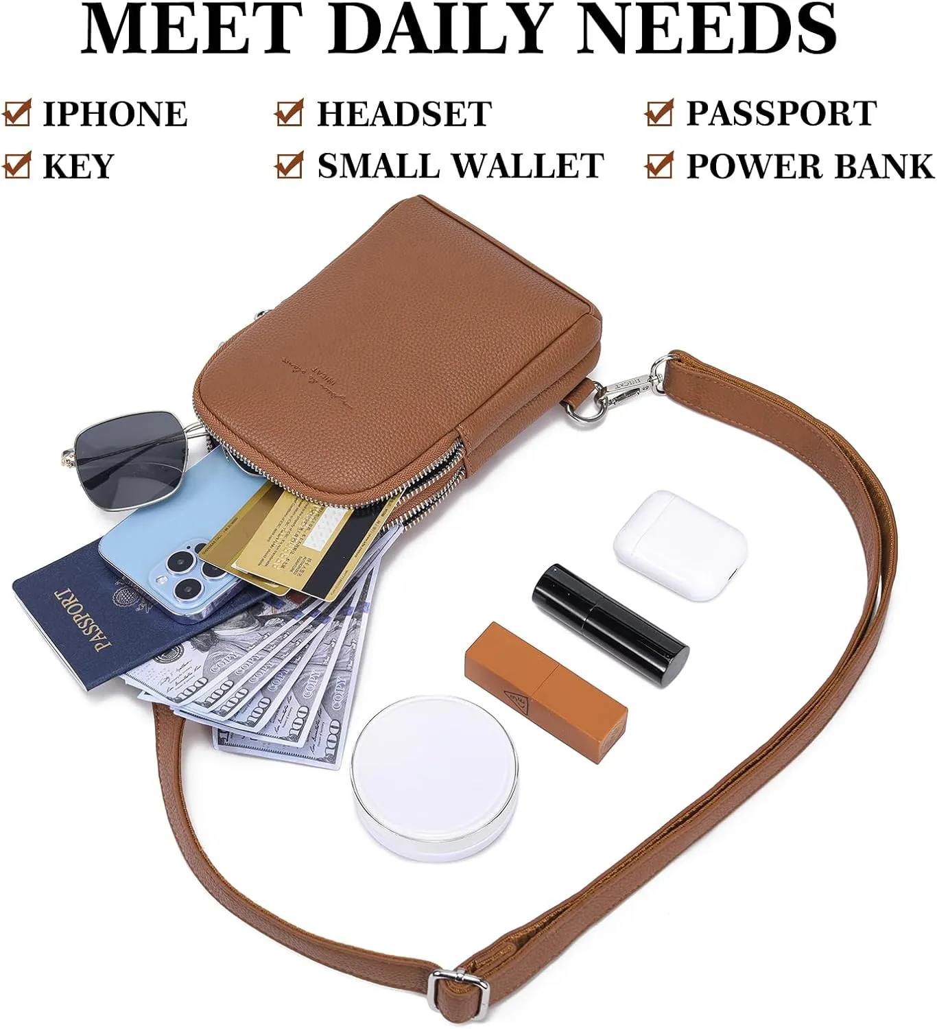 INICAT Small Crossbody Sling Bags for Women Vegan Leather Cell Phone Purse Fanny Packs for Women Men